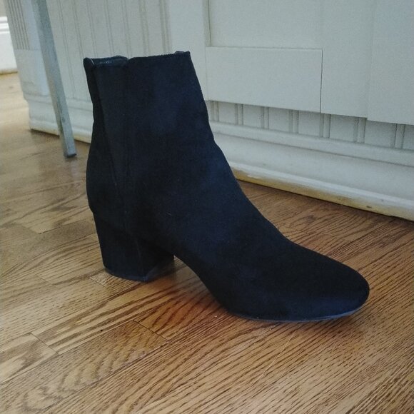 Vegan Suede Chunky Heel Booties - Picture 1 of 11